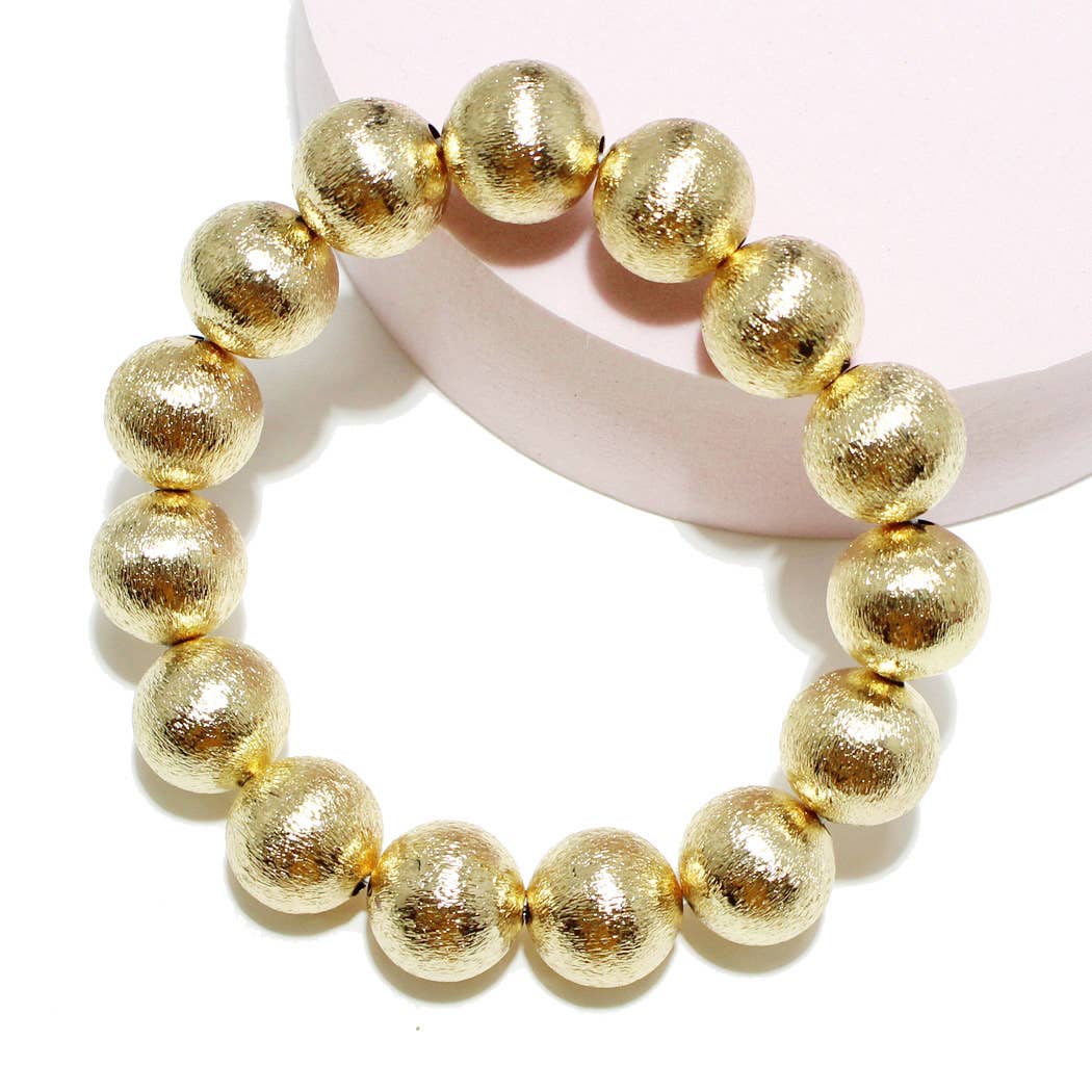 Lightweight Brass Textured Ball Stretch Bracelet: Gold / ONE SIZE SOPHIA WHOLESALE