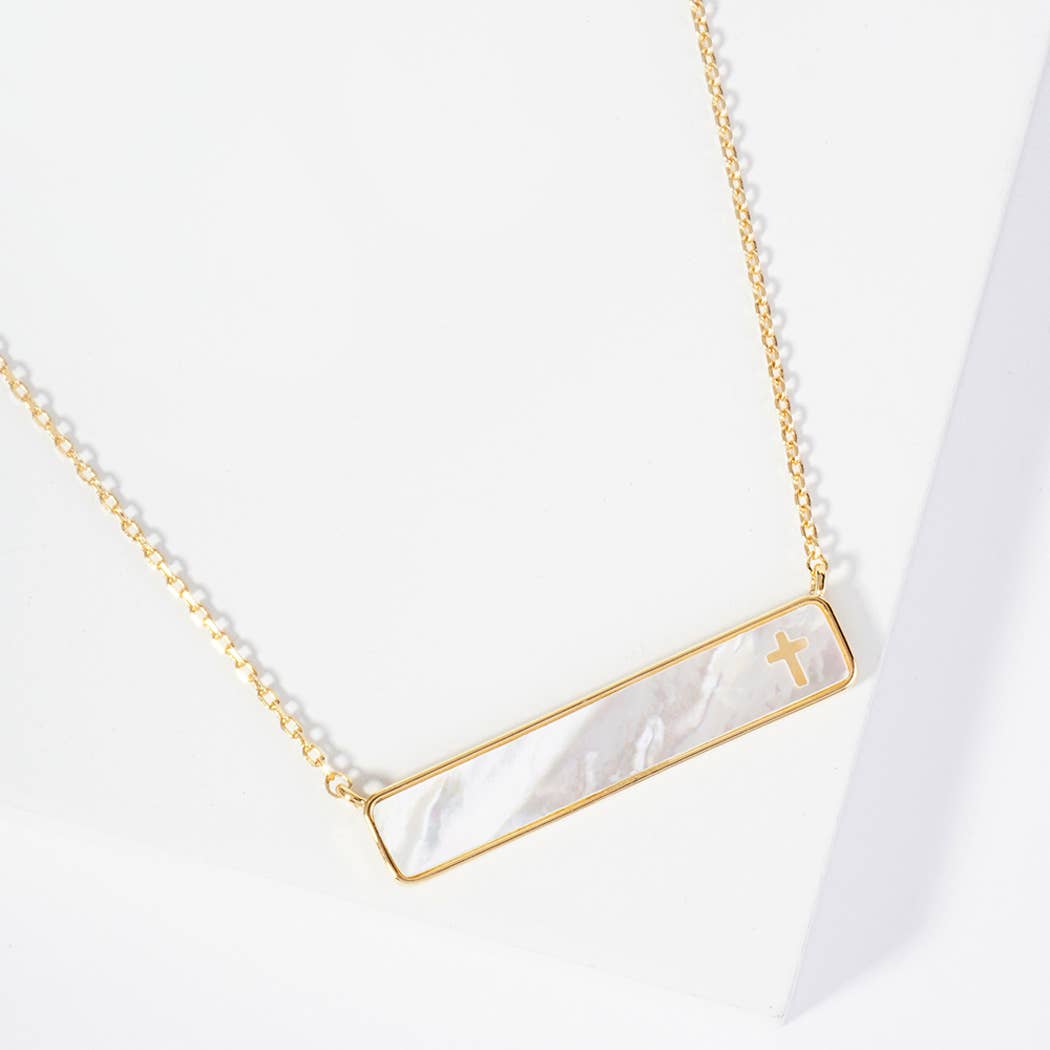 Psalm 23 4 mother of pearl bar necklace: Gold / ONE SIZE SOPHIA WHOLESALE