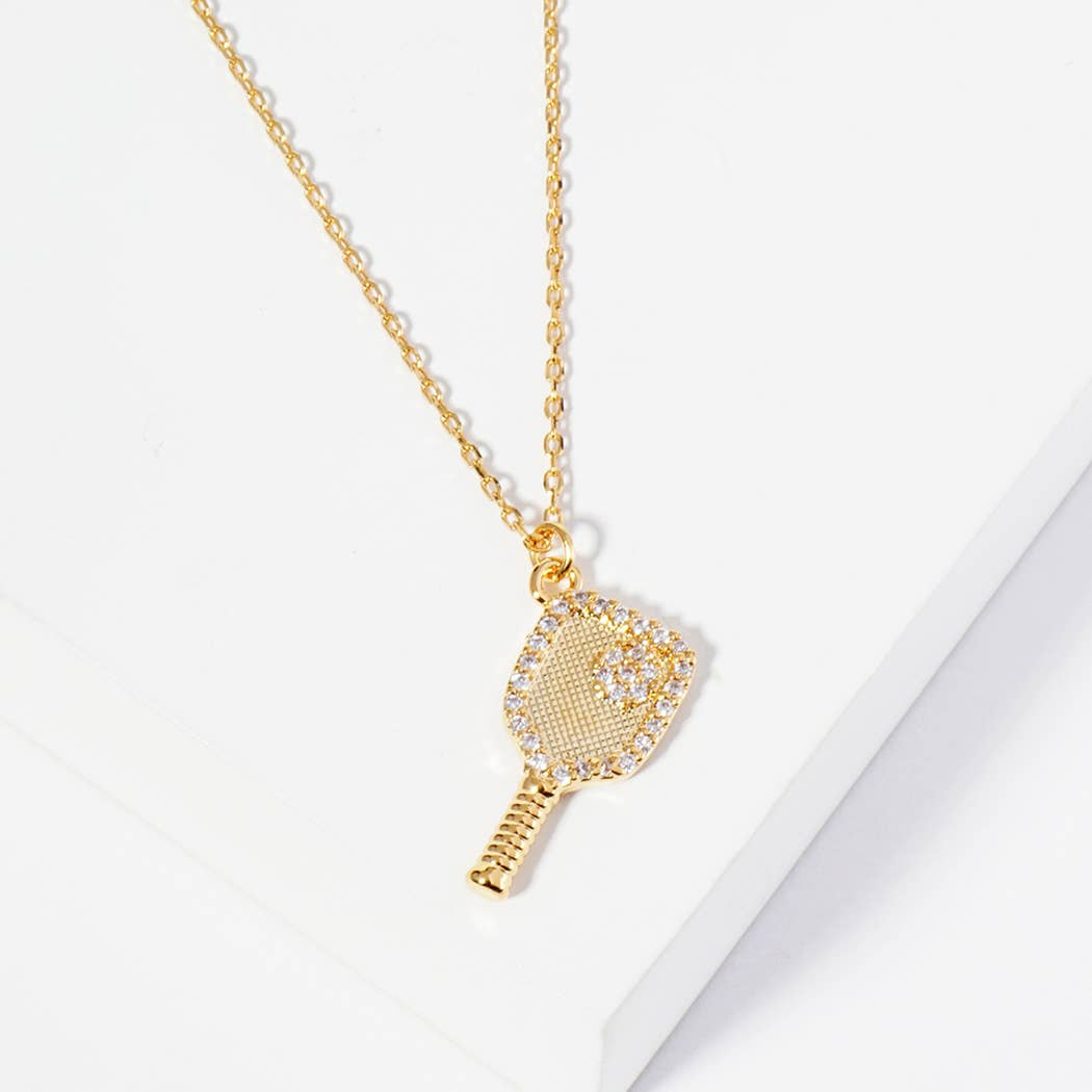 Dinkin Mode On pickleball cubic zirconia dainty charm neckla: Gold / ONE SIZE SOPHIA WHOLESALE