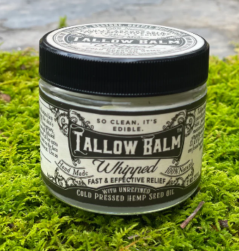 Tallow Balm-- Whipped w/Hemp Seed Oil- 2 oz Glass Container Roots And Leaves