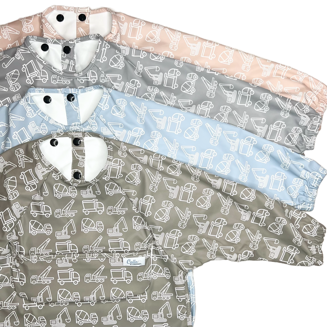 The Grayson Long Sleeve Bib - Construction: Powder Blue Calla & Friends