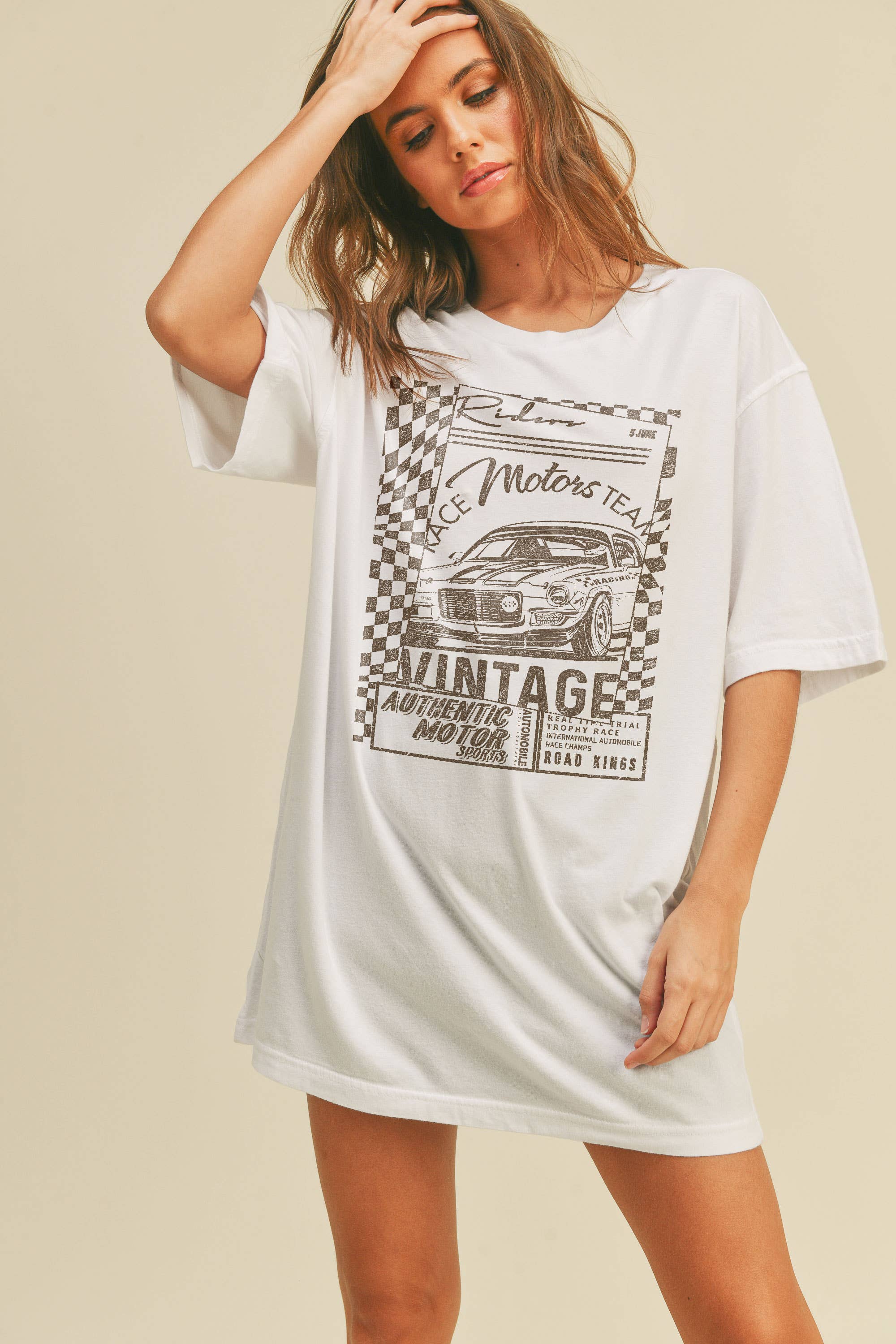 Vintage Race Motors Team Graphic Tee: WHITE / XL Honestee