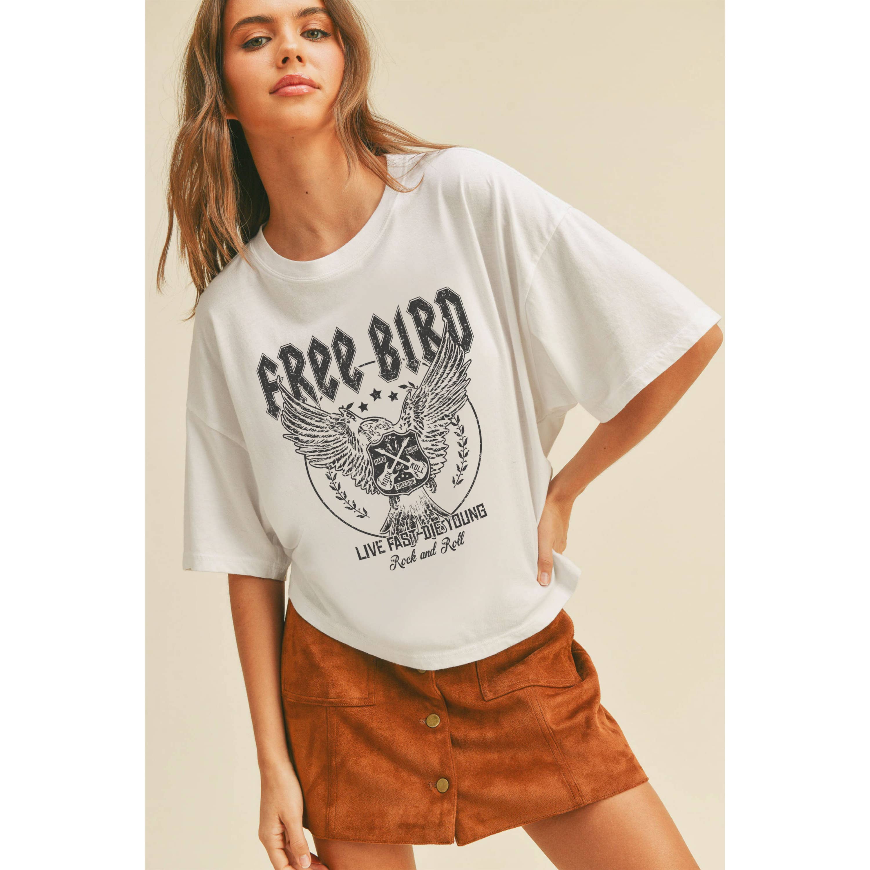 Free Bird Eagle Graphic Tee: WHITE / L Honestee