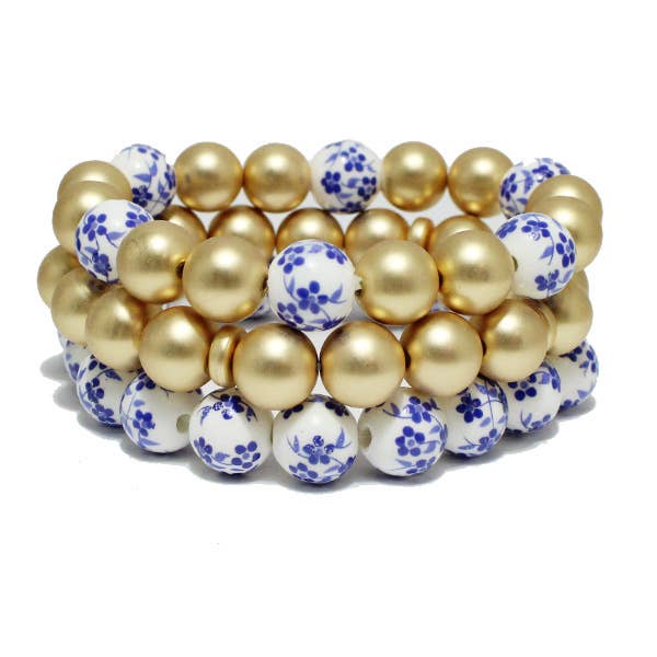 Porcelain Ceramic Multi Layered Stretch Bracelet : MAT GOLD / ONE SIZE SOPHIA WHOLESALE