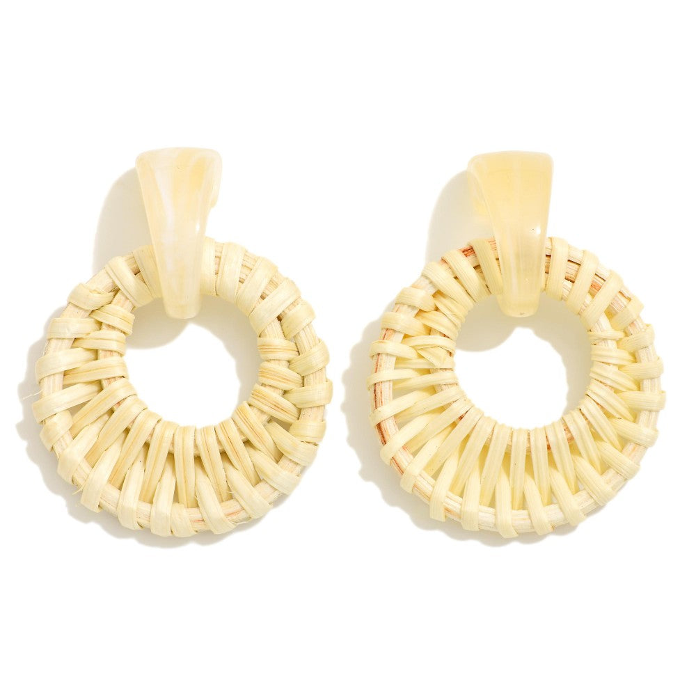 Raffia Hoop Drop Earrings With Acetate Hook Posts Cream Judson