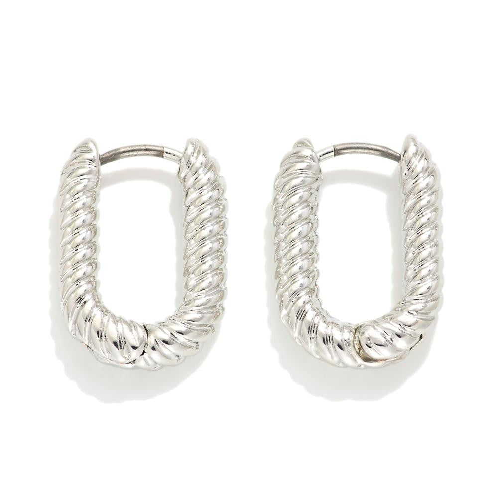 Twisted Metal Rounded Rectangle Huggie Hoop Earrings Judson