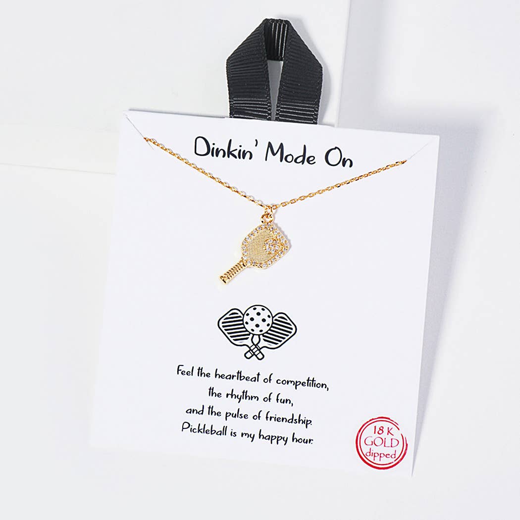 Dinkin Mode On pickleball cubic zirconia dainty charm neckla: Gold / ONE SIZE SOPHIA WHOLESALE