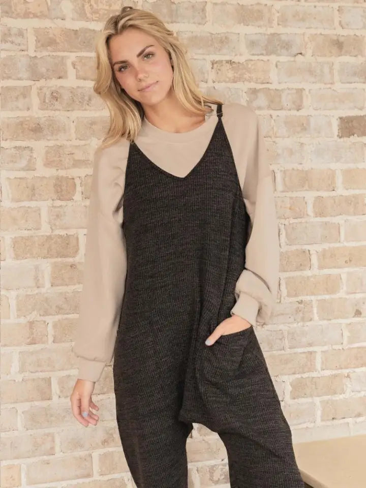 Simply Southern Knit Jumpsuit - Heather Dark Grey simply southern