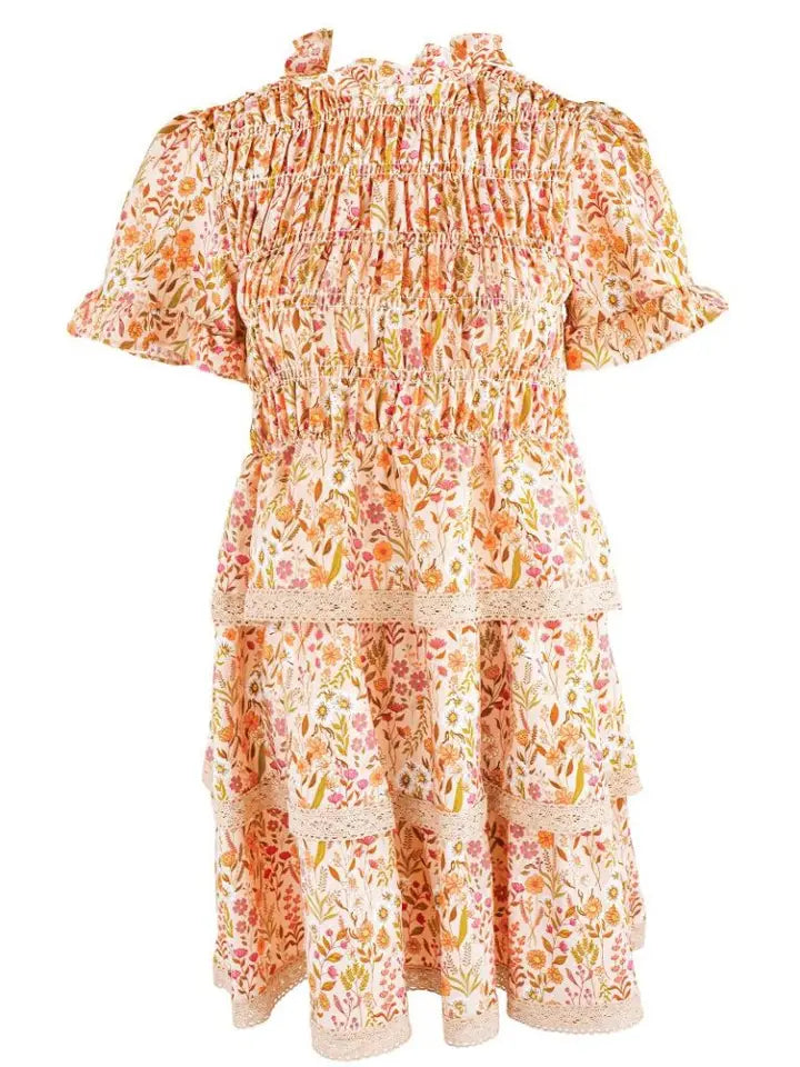 Simply Southern Vintage Floral Smocked Dress Tan Floral The Mustard Seed Collection, The Seed