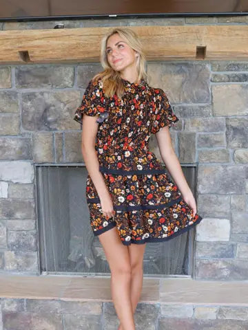 Simply Southern Vintage Floral Smocked Dress Black Floral The Mustard Seed Collection, The Seed