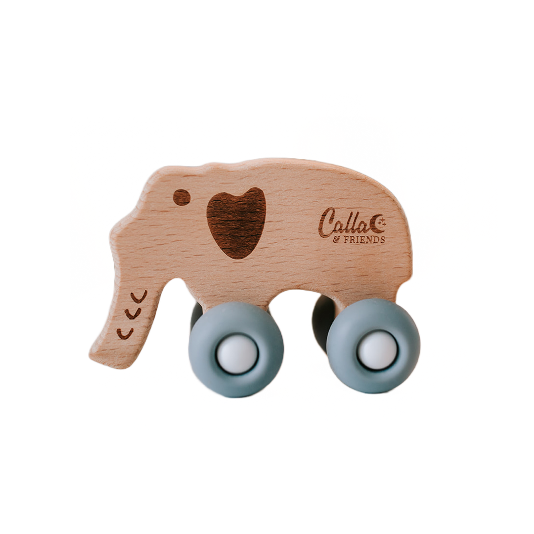 Elephant Silicone & Beechwood Teether Toy: Petal Pink Calla & Friends