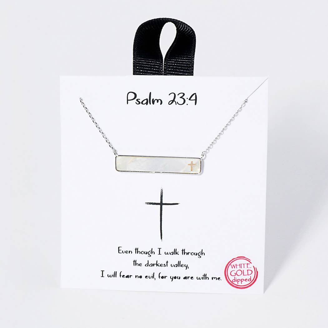 Psalm 23 4 mother of pearl bar necklace: Silver / ONE SIZE SOPHIA WHOLESALE