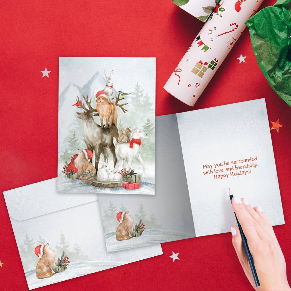 Piled Wild Watercolor Holiday 4 Pack 60062 Tree-Free Greetings