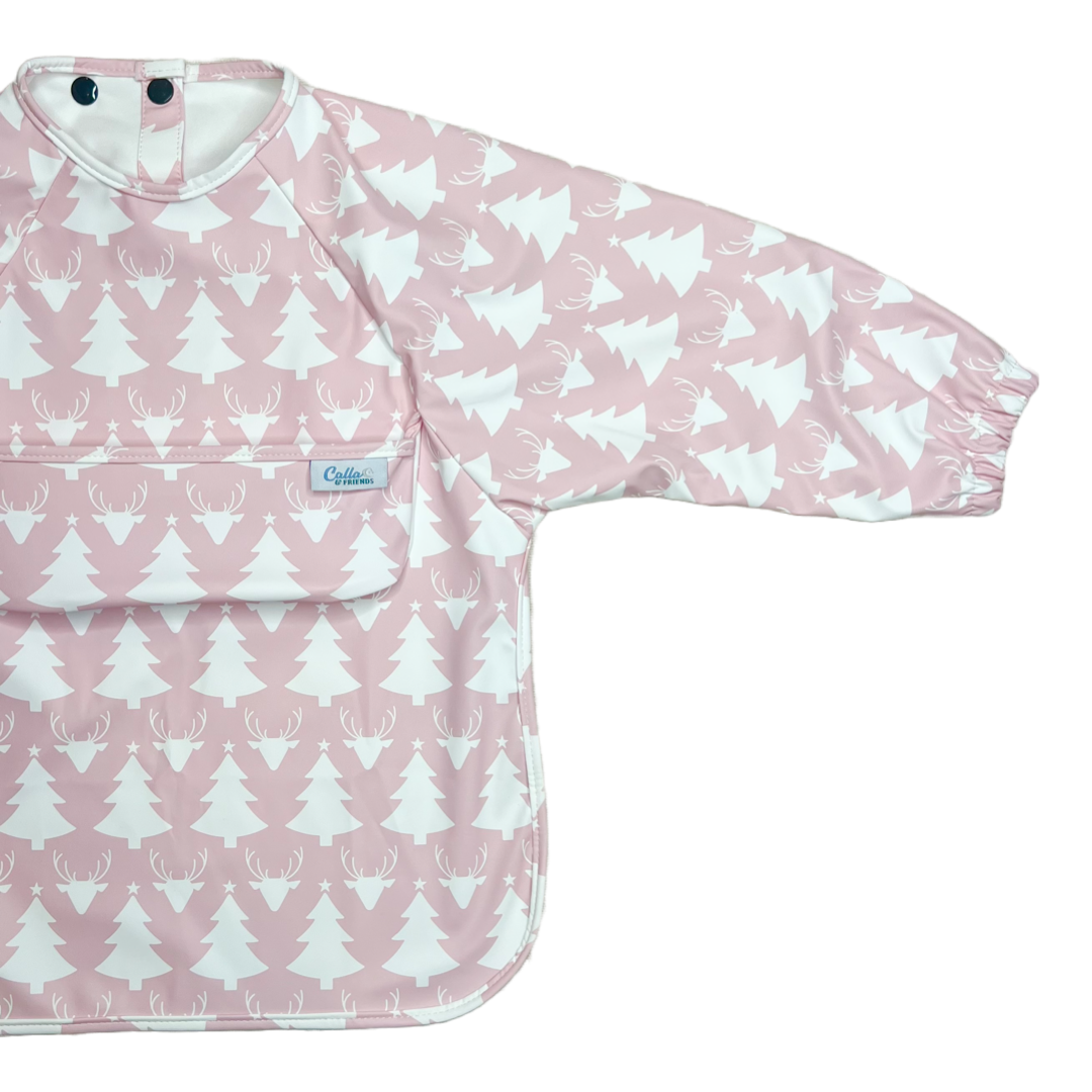 The Grayson Long Sleeve Bib - Limited Edition Christmas: Petal Pink Calla & Friends