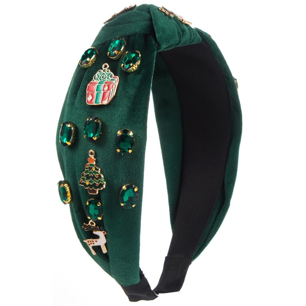 Velvet Knotted Headband With Christmas Pendants & Rhinestone Details Judson