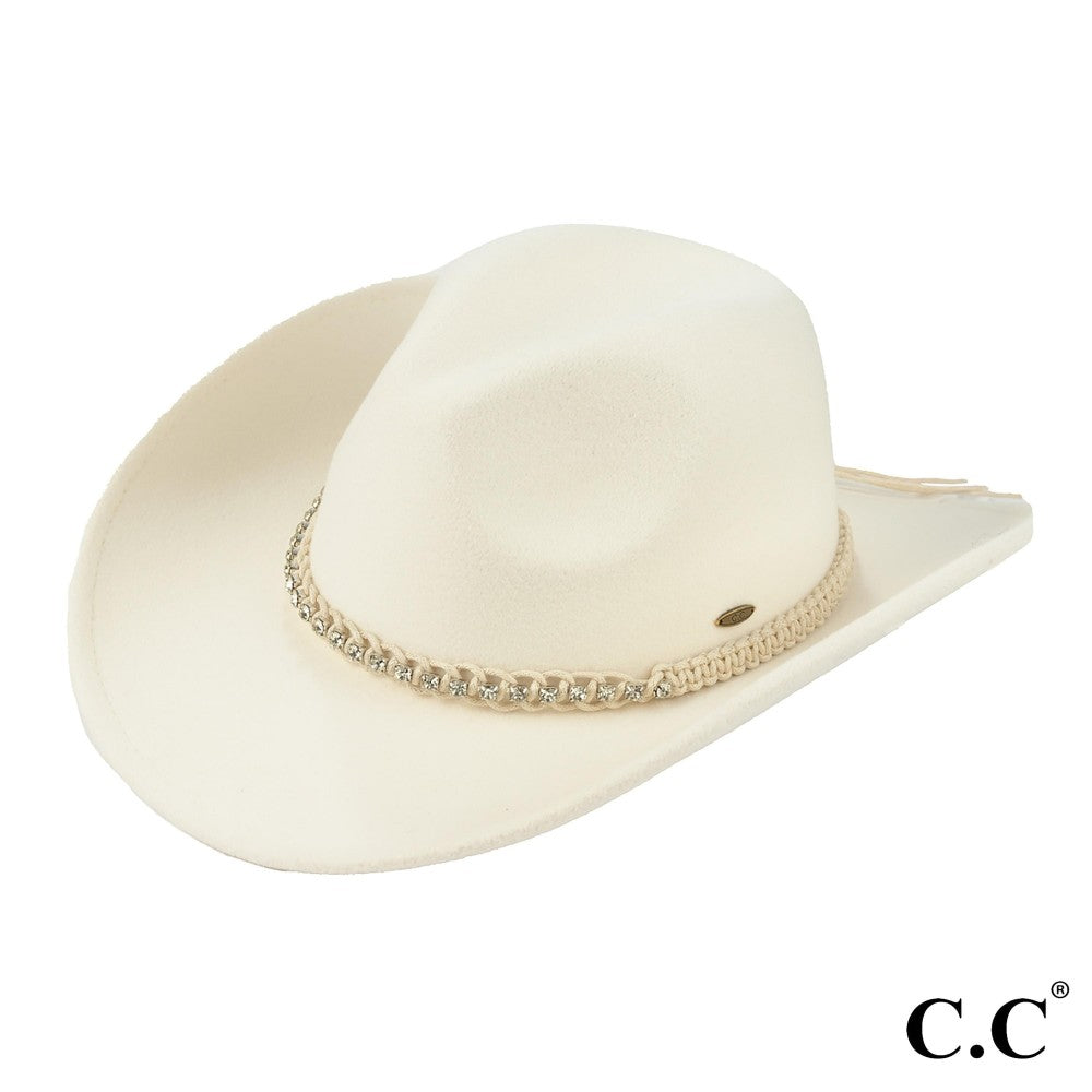 Vegan Cowboy Hat With Rhinestone String Band Ivory Judson