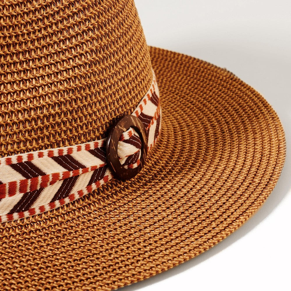 Straw Panama Sun Hat With Woven Band Dark Natural Judson