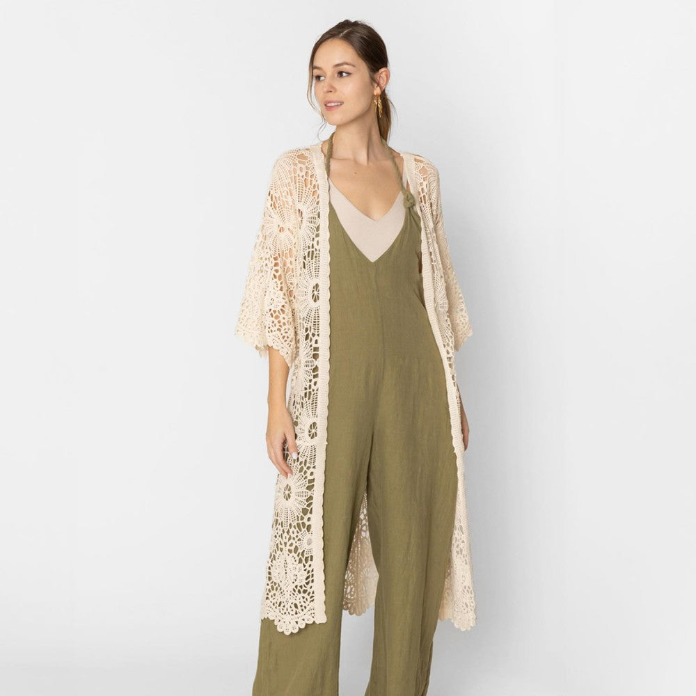 Open Knit Crochet Kimono With Scalloped Edges Ivory Judson