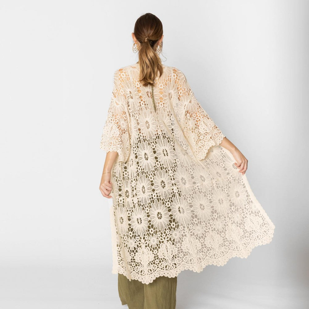 Open Knit Crochet Kimono With Scalloped Edges Ivory Judson