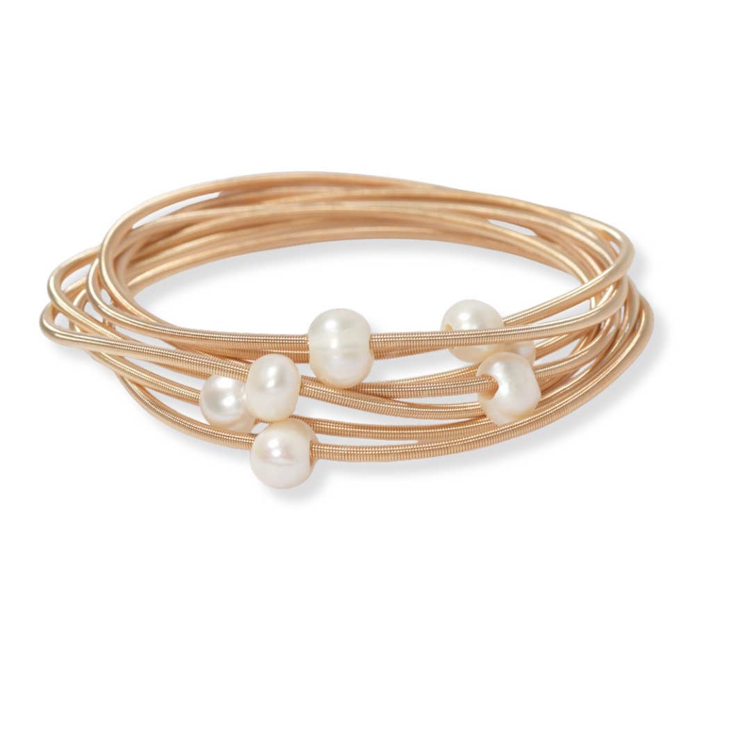 Freshwater pearl multi layered stretch bracelet: Silver / ONE SIZE SOPHIA WHOLESALE