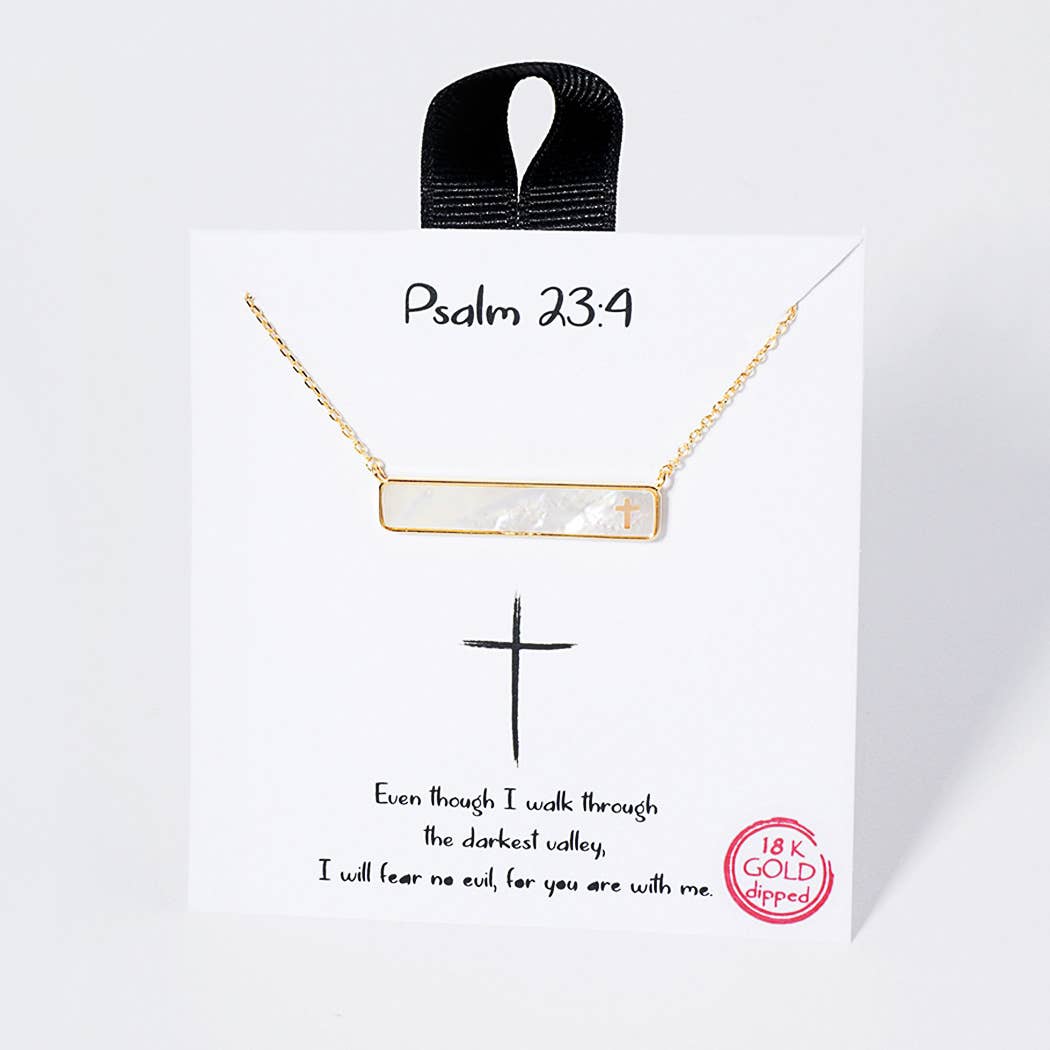 Psalm 23 4 mother of pearl bar necklace: Gold / ONE SIZE SOPHIA WHOLESALE