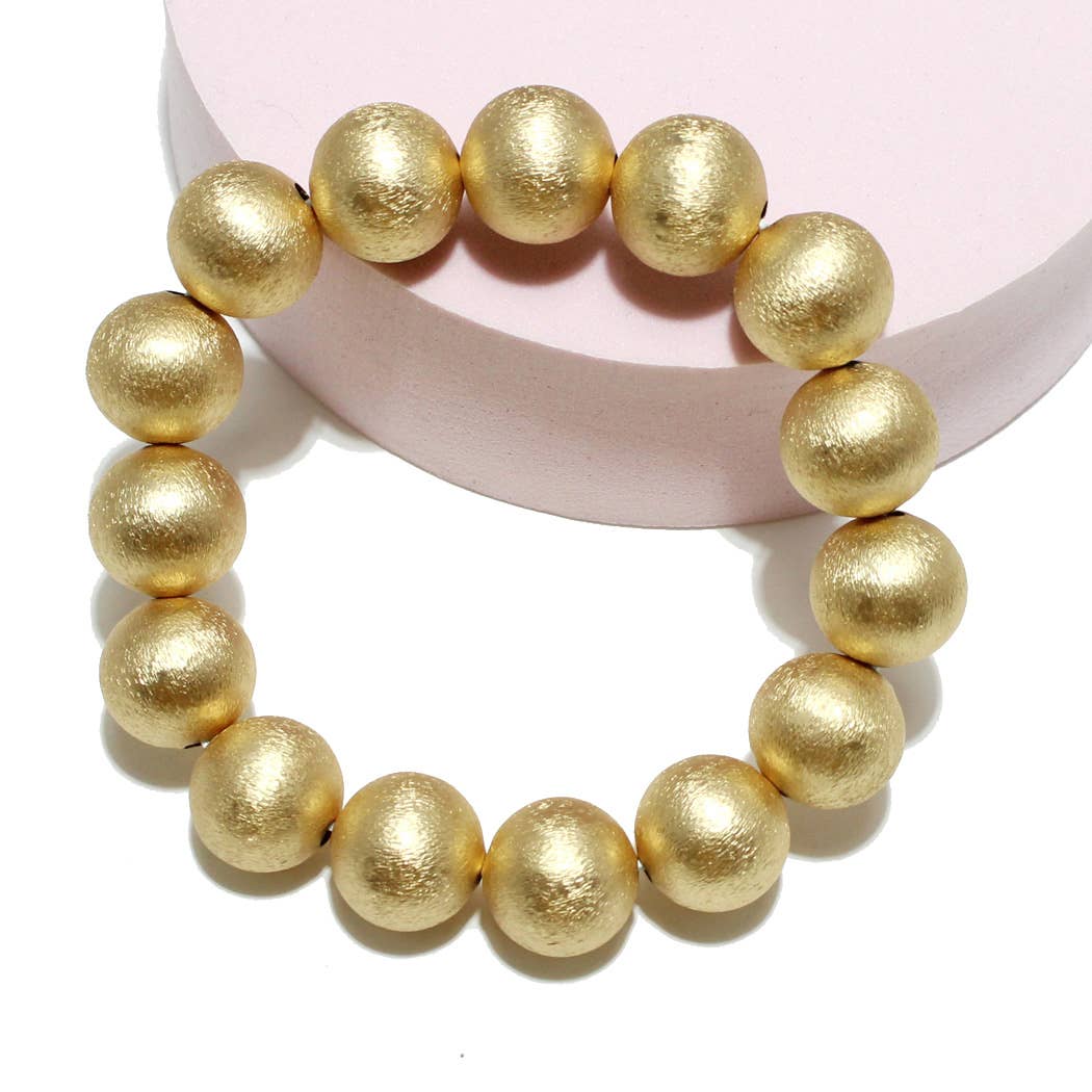 Lightweight Brass Textured Ball Stretch Bracelet: Gold / ONE SIZE SOPHIA WHOLESALE