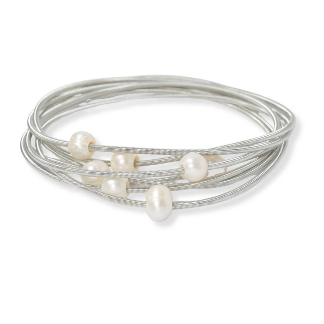 Freshwater pearl multi layered stretch bracelet: Silver / ONE SIZE SOPHIA WHOLESALE