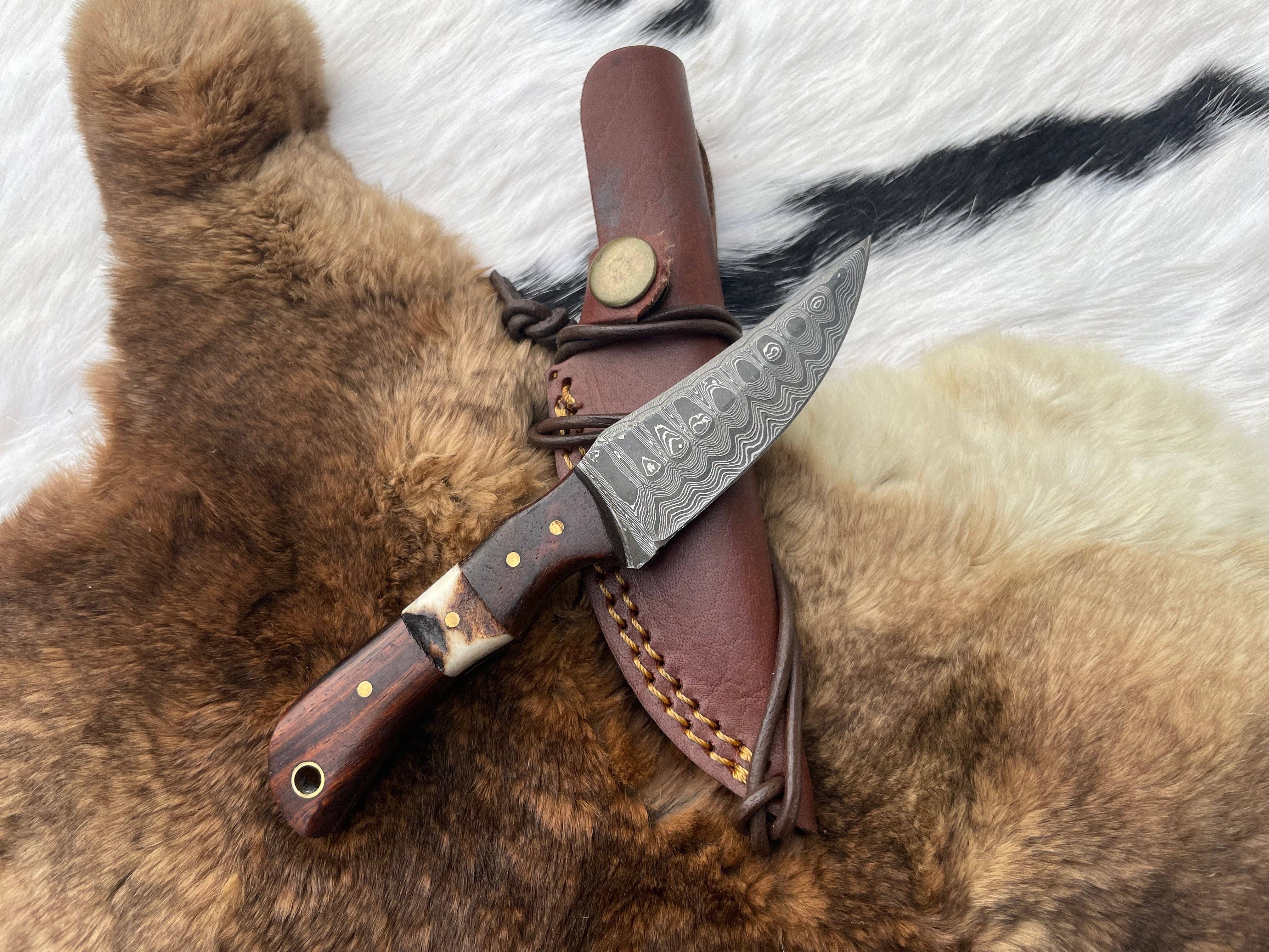 Introducing the Titan TK-060 Damascus Steel Skinner Knife with Rosewood & Stag Grip Titan International