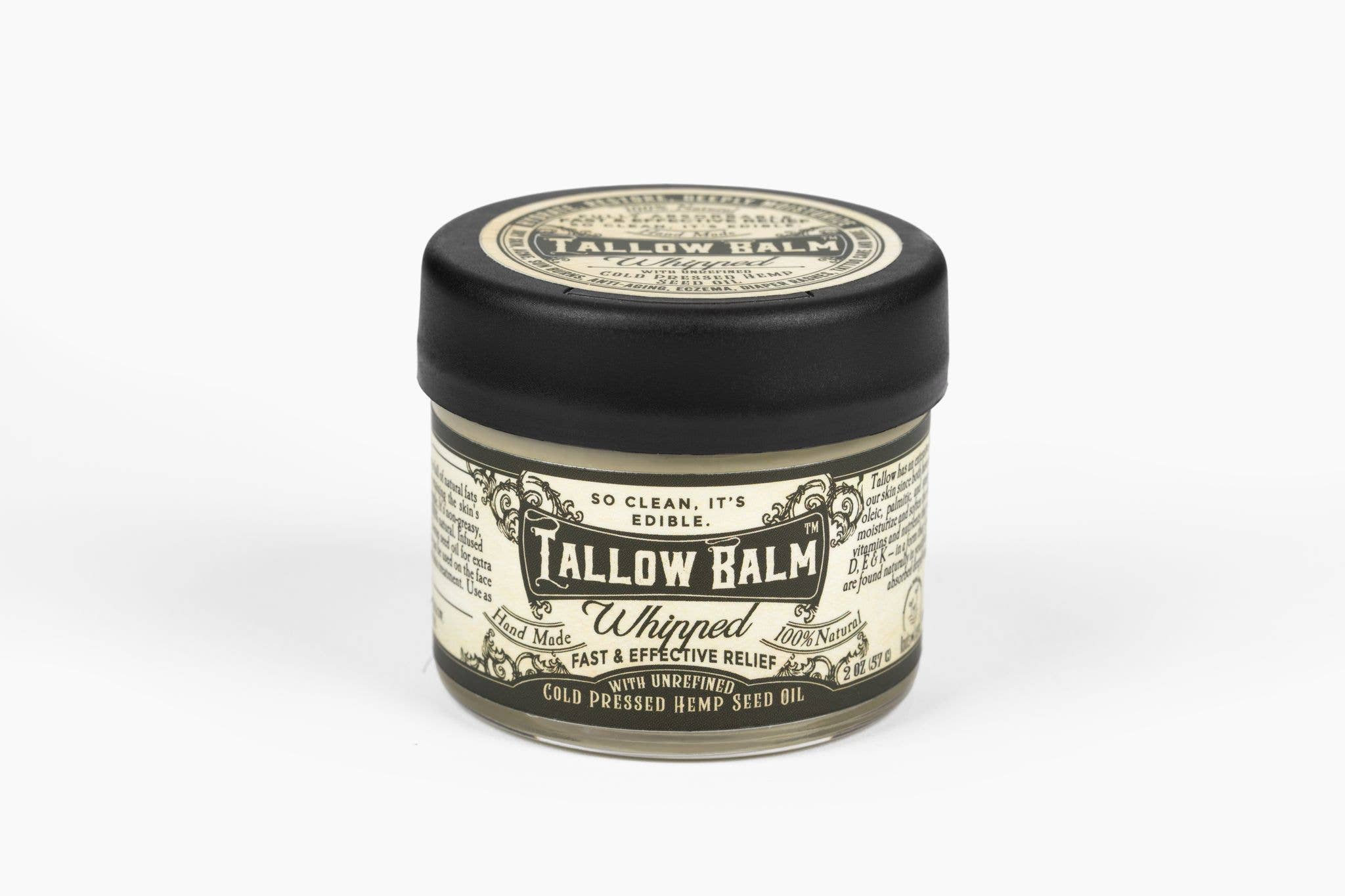 Tallow Balm-- Whipped w/Hemp Seed Oil- 2 oz Glass Container Roots And Leaves