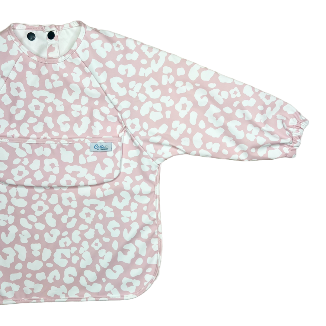 The Grayson Long Sleeve Bib - Leopard: Petal Pink Calla & Friends