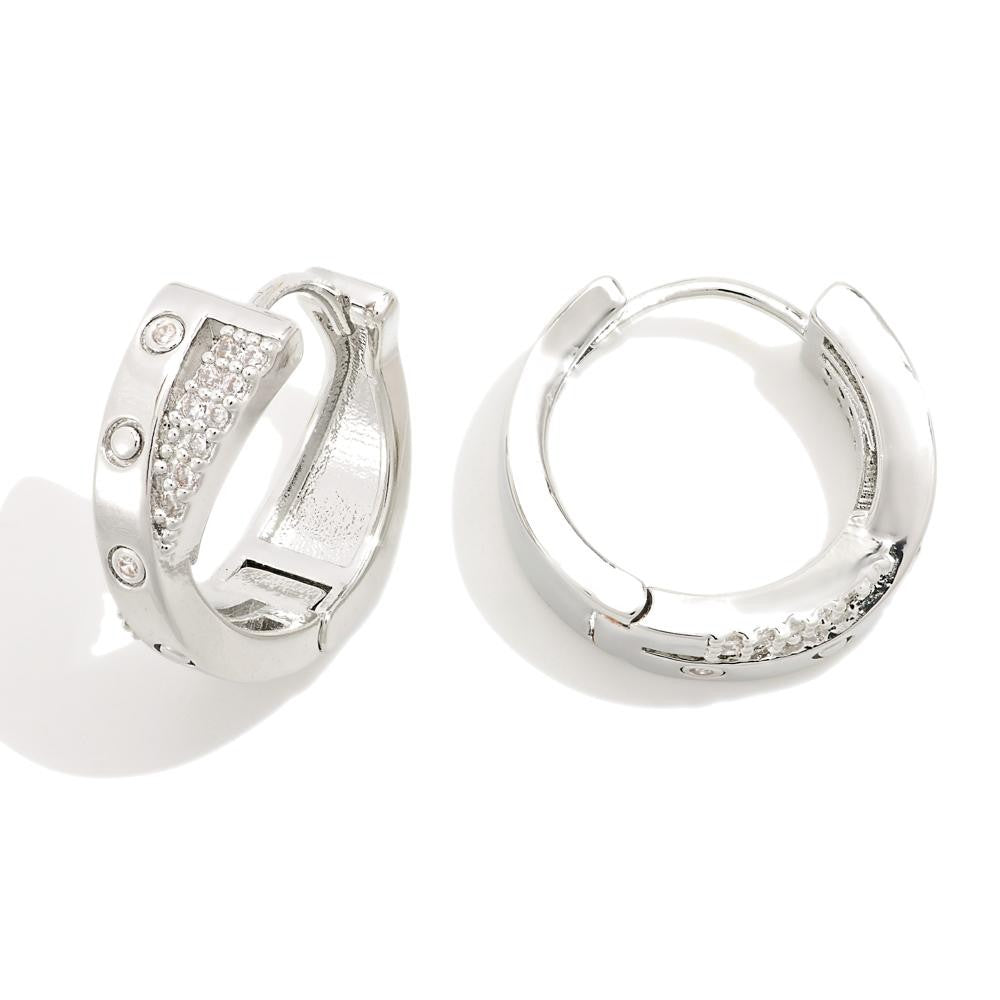 Do Everything In Love Overlapping Metal Huggie Hoop Earrings Featuring Cubic Zirconia Details  Silver Judson