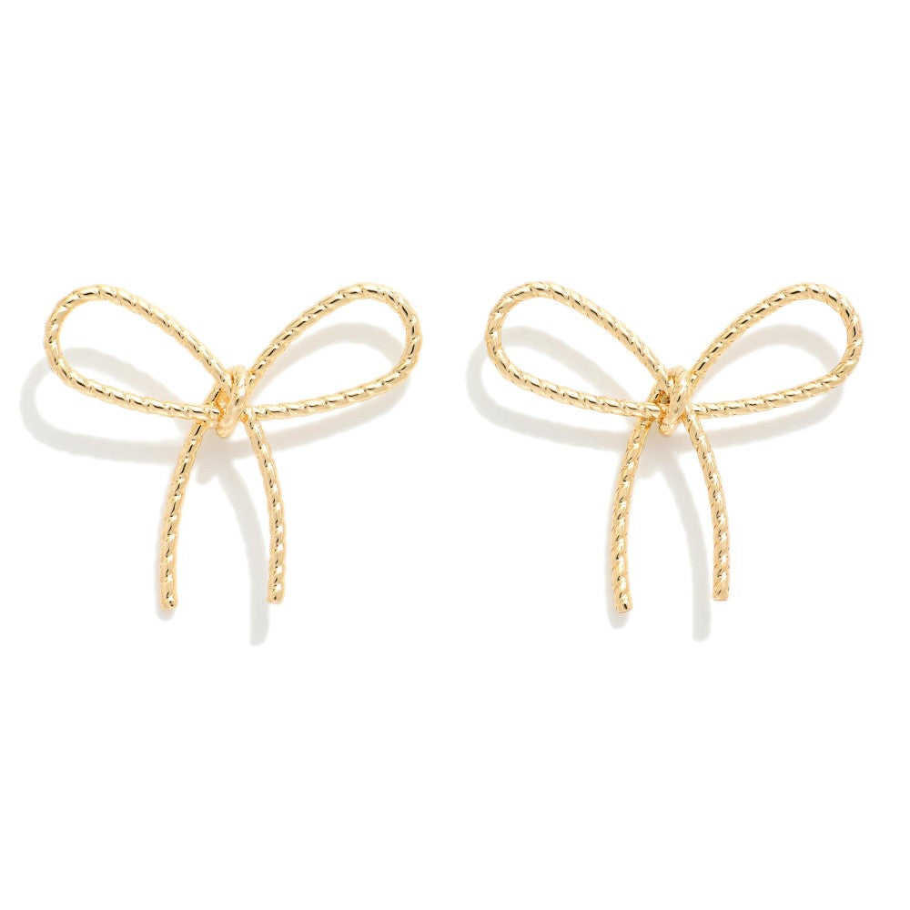 Simple Metal Tone Bow Stud Earrings  Gold Judson