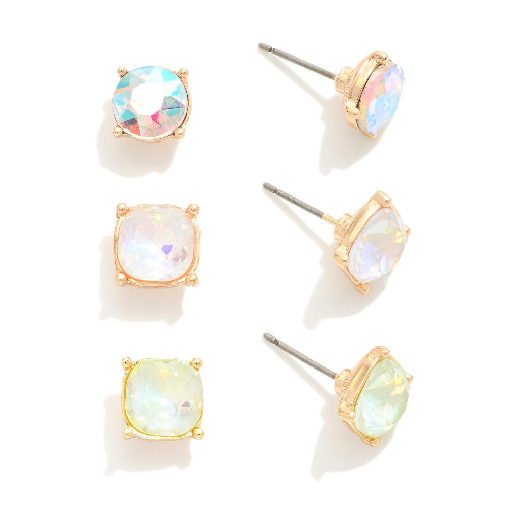 Set Of Four Rhinestone Stud Earrings White Judson