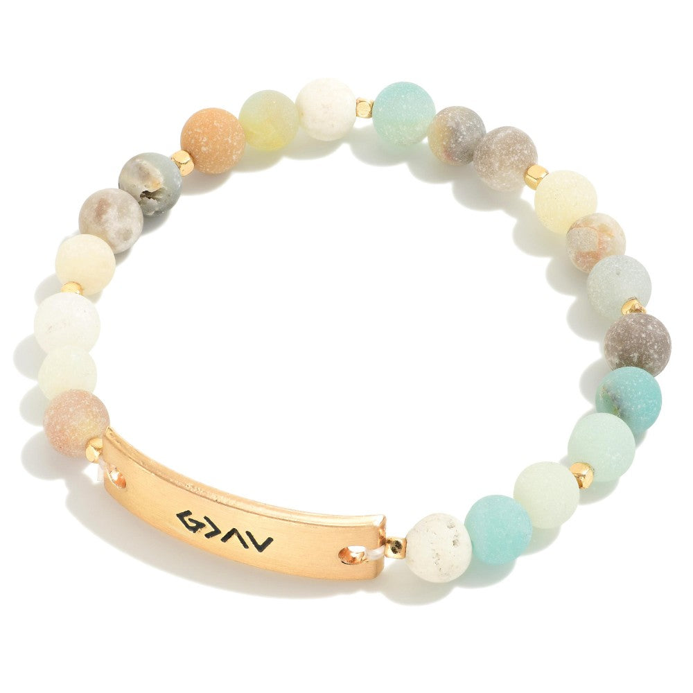 God is Greater Than the Highs and the Lows Pendant Natural Stone Beaded Stretch Bracelet Amazonite Judson