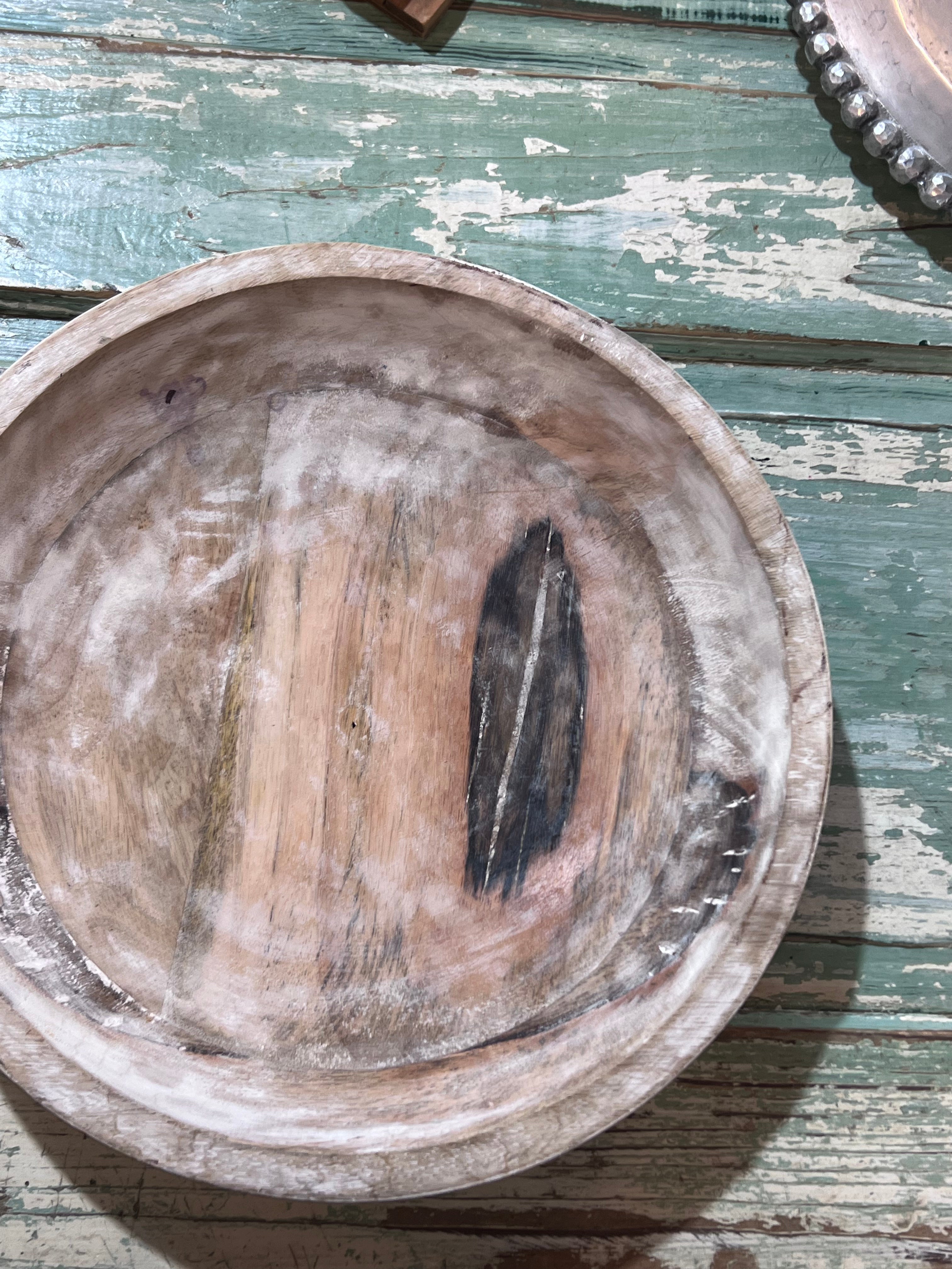 Salvage Wooden Bowl - White Washed The Mustard Seed Collection, The Seed