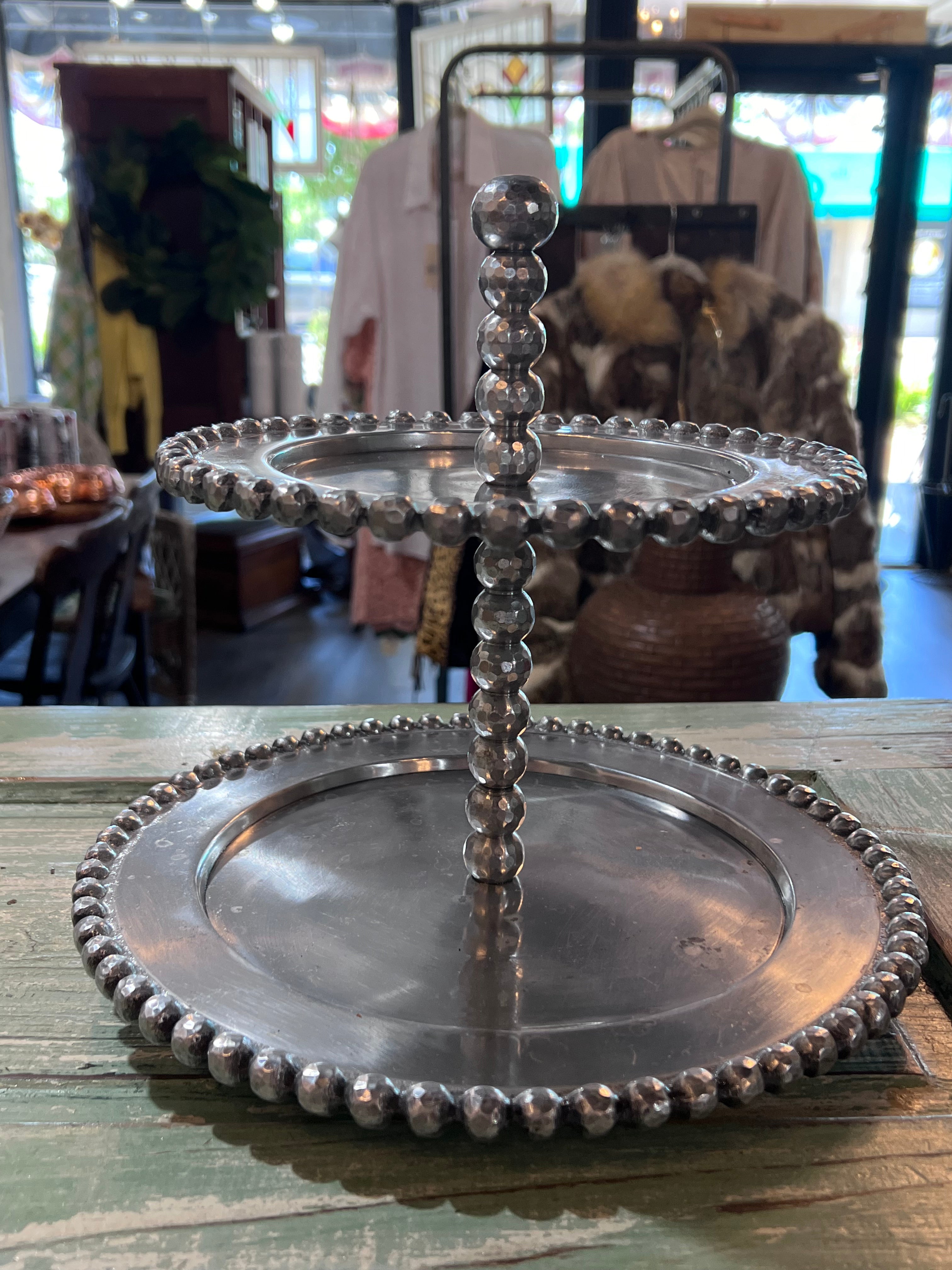 Vintage Beaded Pewter 2 Tier Display/Cake/Cookie/Decor Stand The Mustard Seed Collection, The Seed