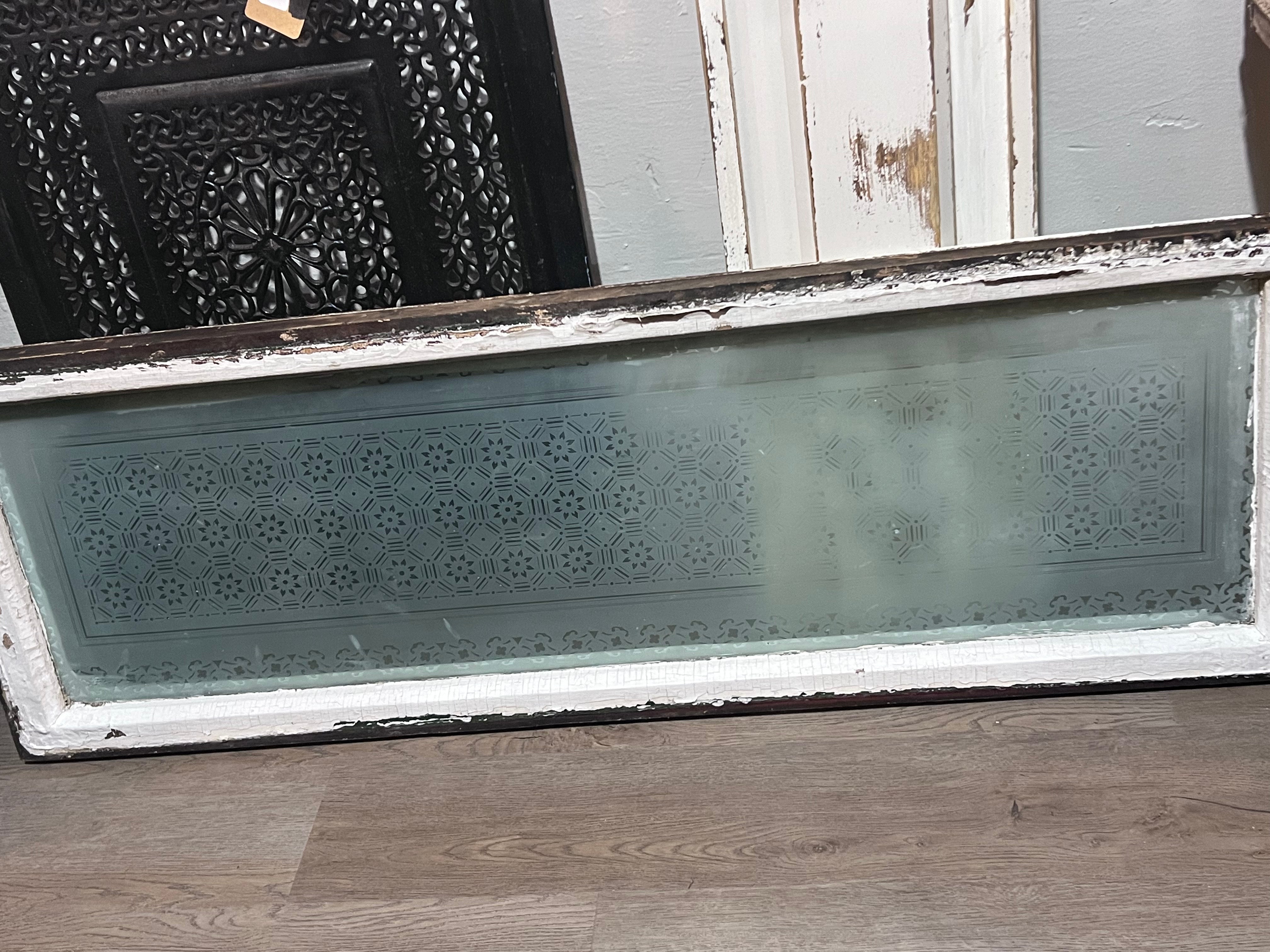 Antique White Etched Long Transom Window Dudleys Auction