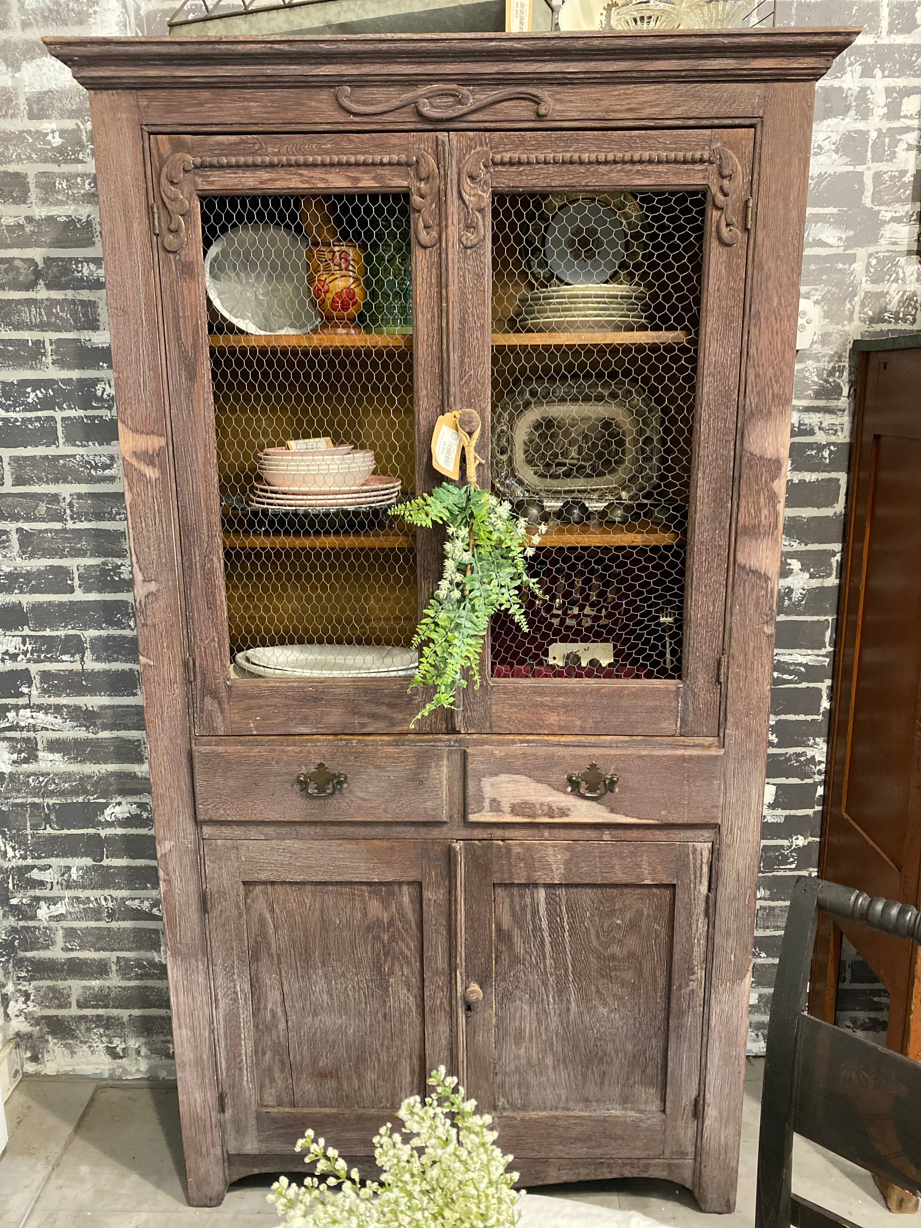 Antique French Bleached Hutch w/chicken wire doors The Mustard Seed Collection, The Seed