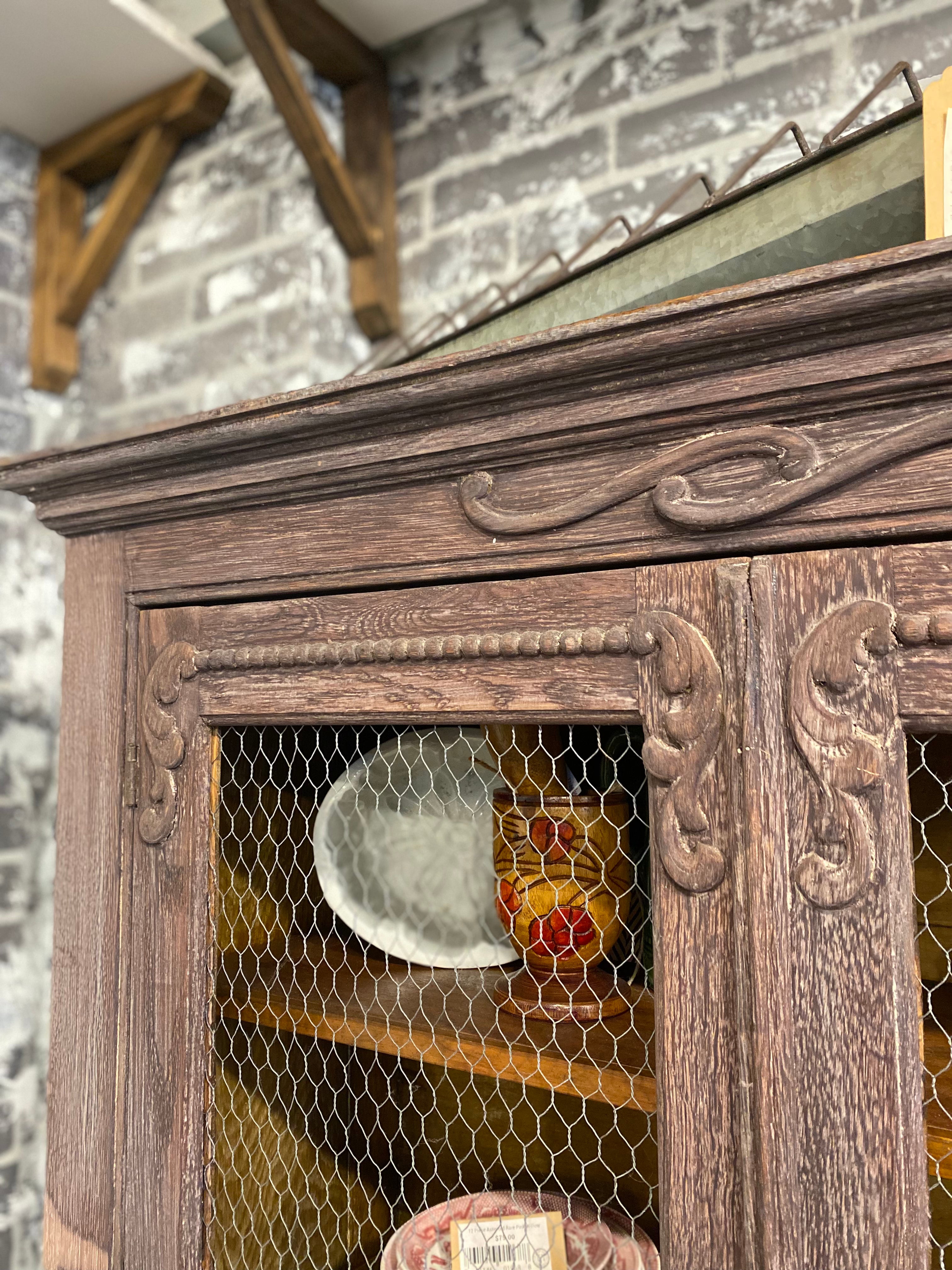 Antique French Bleached Hutch w/chicken wire doors The Mustard Seed Collection, The Seed