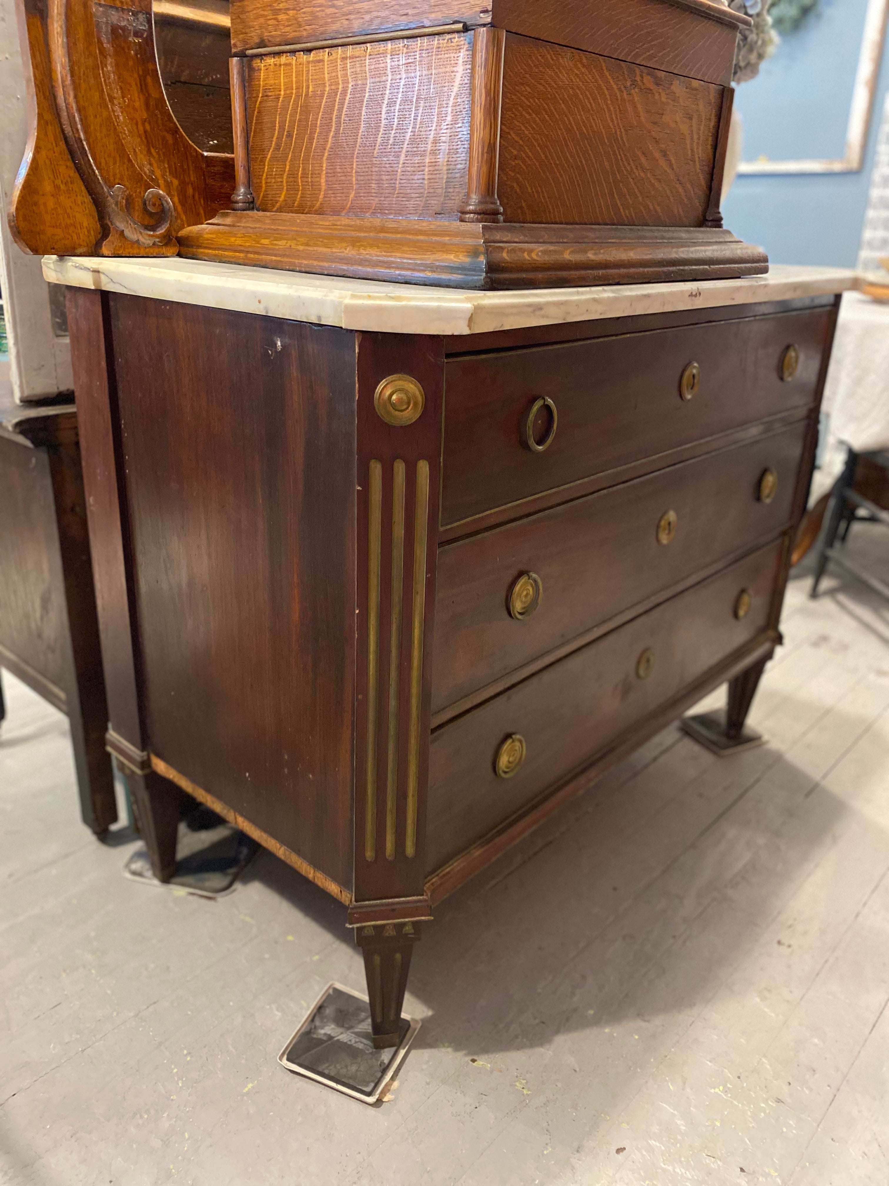 Antique 1890's Marble Top Dresser with Brass overlay knobs and embellishments The Mustard Seed Collection, The Seed