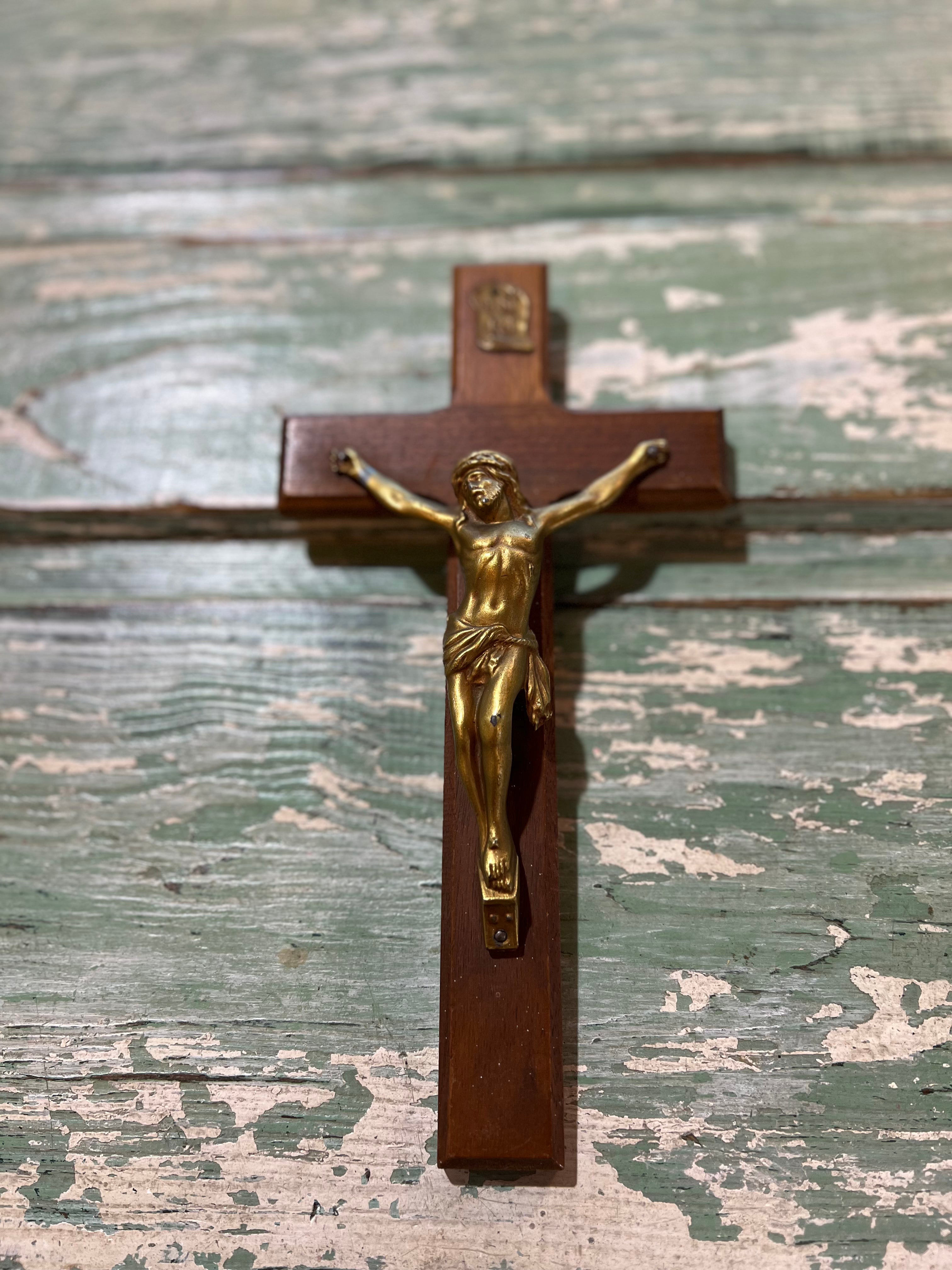 Vintage Wood and Brass Crucifix The Mustard Seed Collection, The Seed