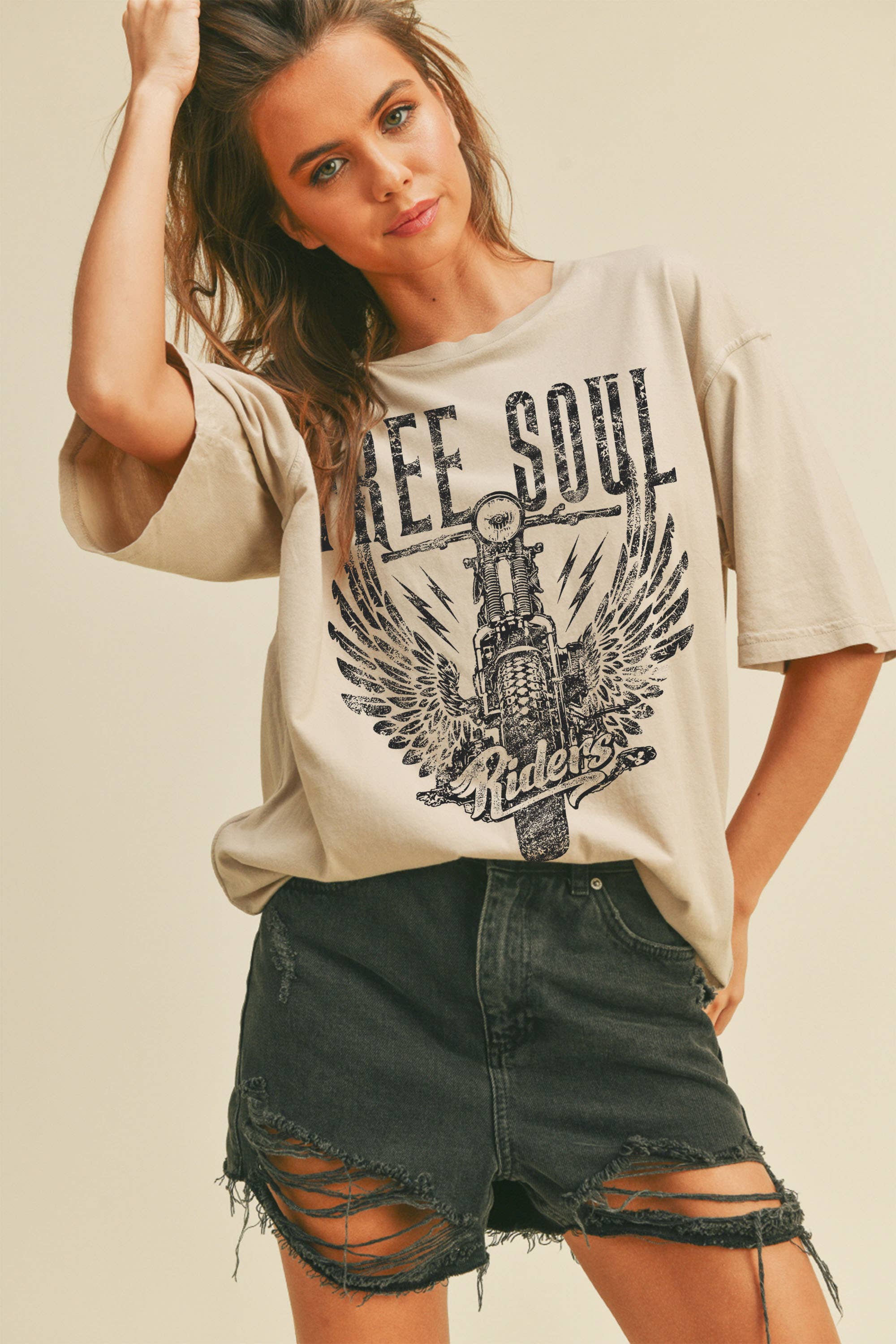 Free Soul Riders Graphic Tee: TAN / S Honestee