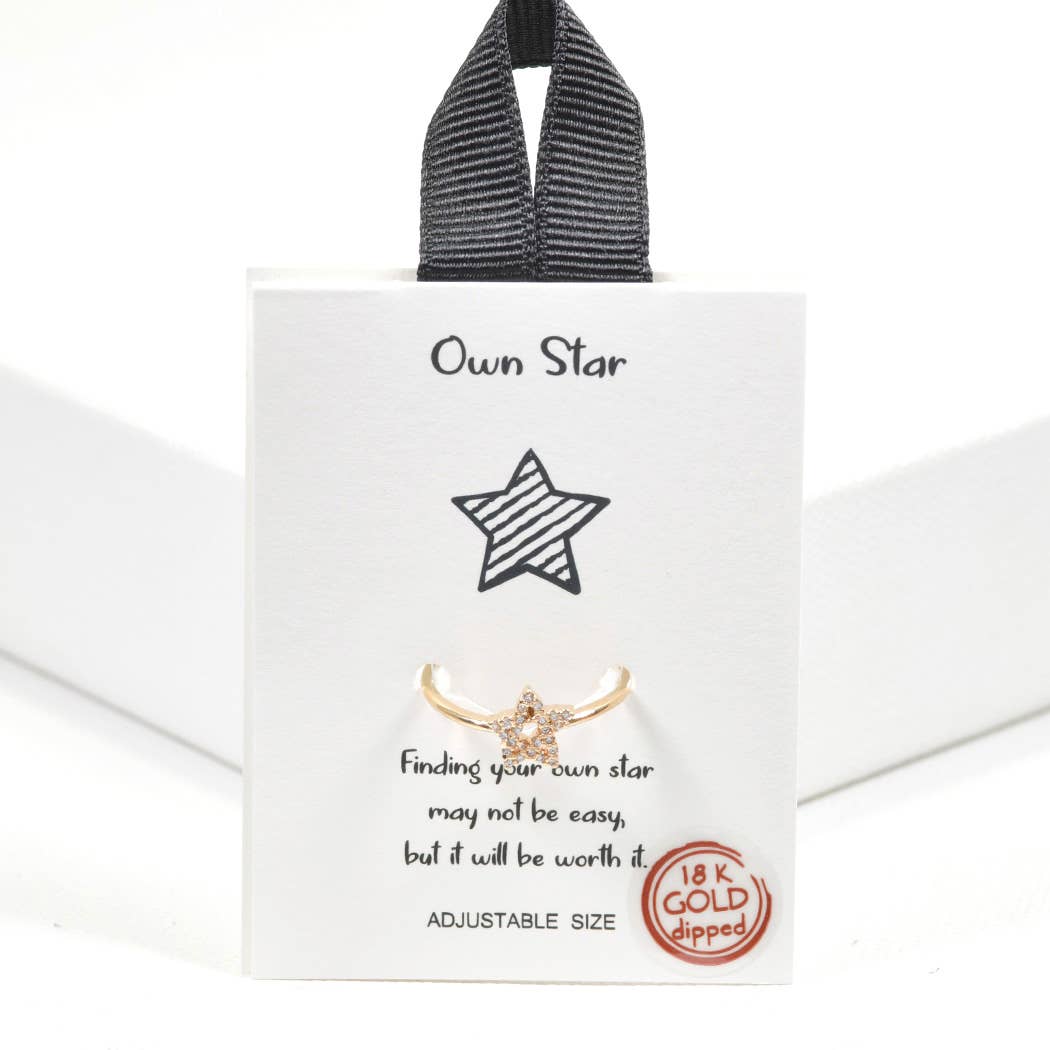 Own Star star cz adjustable ring: Gold / ONE SIZE SOPHIA WHOLESALE