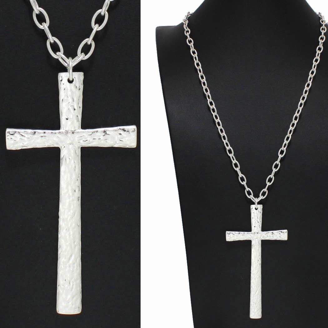 Big Hammered Cross Long Pendant Necklace: Antique Gold / ONE SIZE SOPHIA WHOLESALE