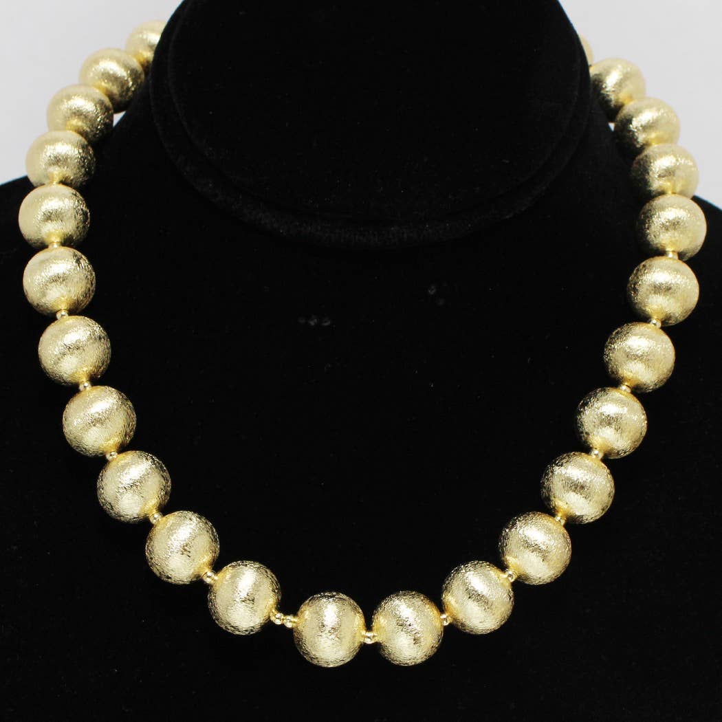 Lightweight Brass Textured Ball Bead Necklace: Gold / ONE SIZE SOPHIA WHOLESALE