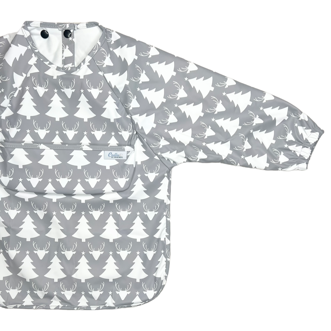 The Grayson Long Sleeve Bib - Limited Edition Christmas: Cloud Gray Calla & Friends