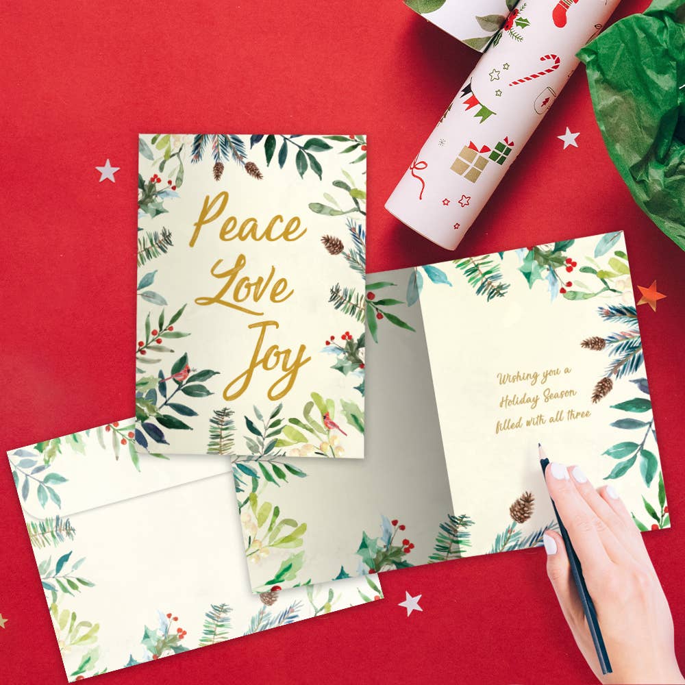 Peace Joy Watercolor Holiday 4 Pack 19894 Tree-Free Greetings