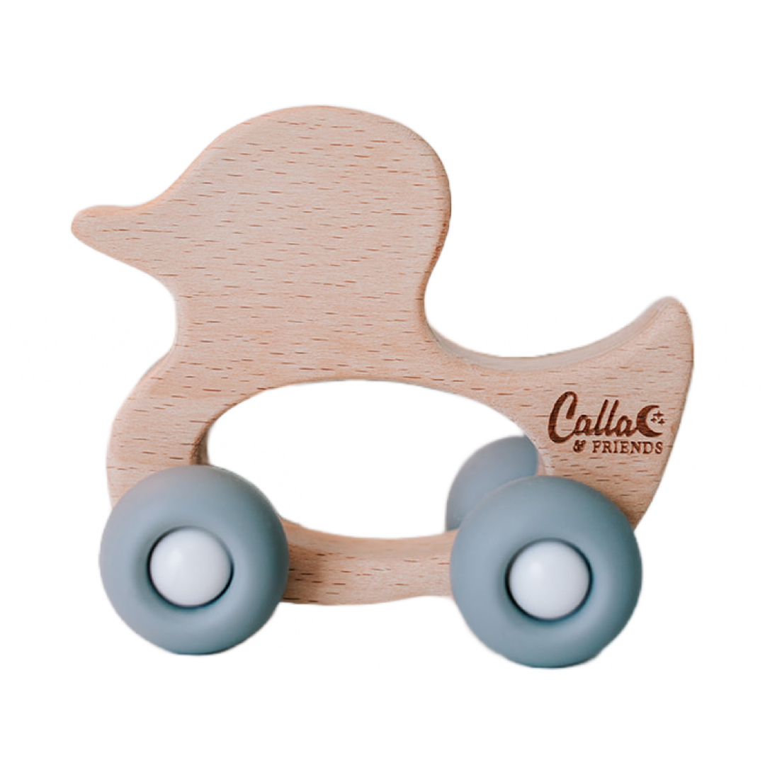 Duck Silicone & Beechwood Teether Toy: Petal Pink Calla & Friends