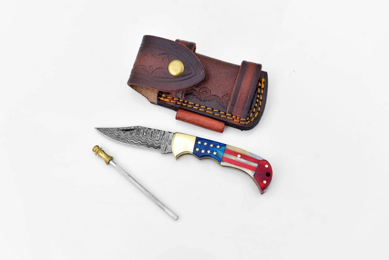 Damascus steel pocket knife Limited Run Titan Patriot TF-055 Titan International