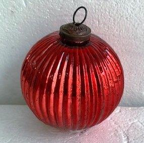 Vintage Inspired Red Smooth Vertical Rib Round Ornament Rhyne & Sons